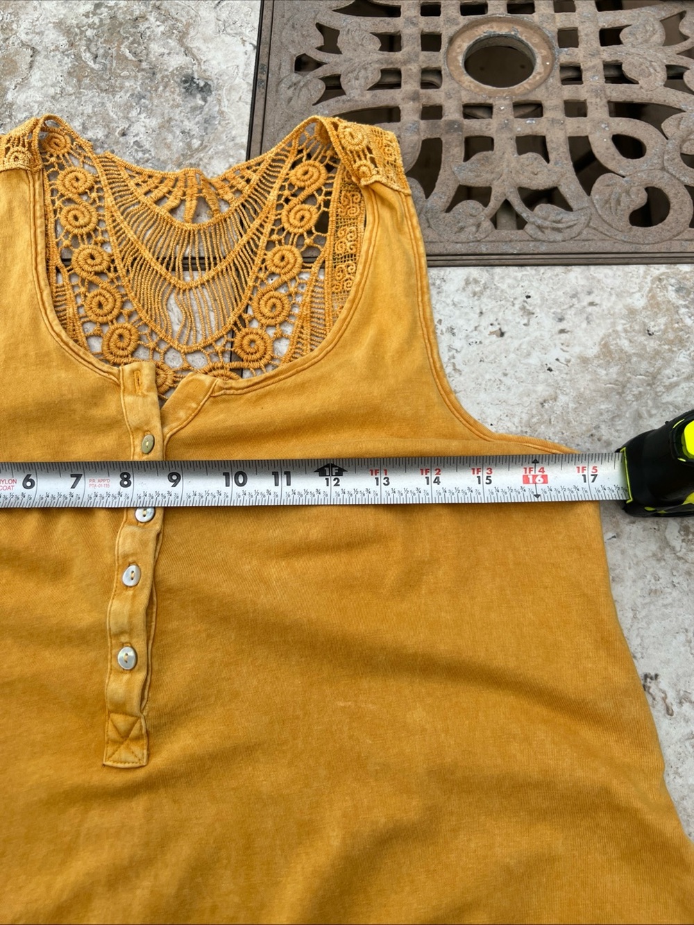 UMGEE Yellow Lace Tassel Tie-Front V-Neck Sleeveless Tank Top Size M/L Oversized - Picture 4 of 10